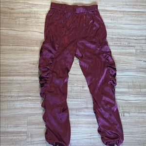 Maroon silk ruffled bottoms